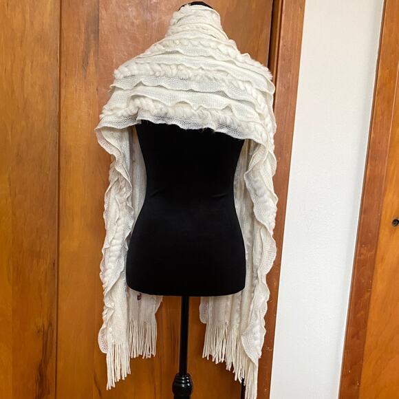 Cashmere Wool Rex Rabbit Fur 72” Scarf Fringe Pristine Condition Made in Spain - Picture 6 of 11